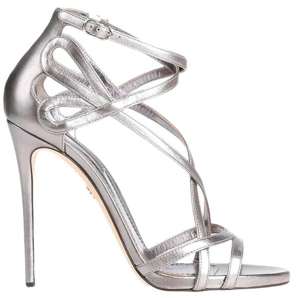 Dolce & Gabbana KEIRA Metallic Leather Heels Sandals Silver 41 - Picture 1 of 6